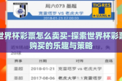 世界杯彩票怎么卖买-探索世界杯彩票购买的乐趣与策略