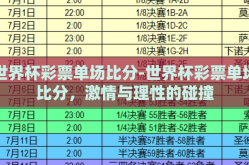 世界杯彩票单场比分-世界杯彩票单场比分，激情与理性的碰撞