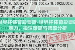 世界杯体育彩票赔-世界杯体育彩票的魅力，投注策略与赔率分析