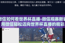 微信如何看世界杯直播-微信观赛新姿，用微信轻松迈向世界杯直播的精彩之旅