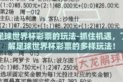 足球世界杯彩票的玩法-抓住机遇，了解足球世界杯彩票的多样玩法！