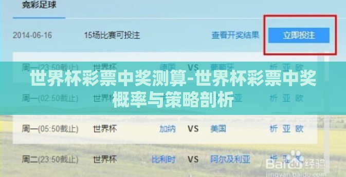 世界杯彩票中奖测算-世界杯彩票中奖概率与策略剖析