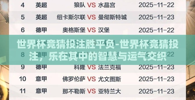 世界杯竞猜投注胜平负-世界杯竞猜投注，乐在其中的智慧与运气交织