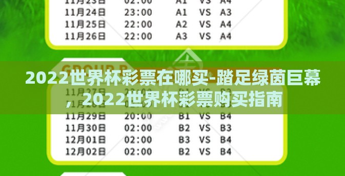 2022世界杯彩票在哪买-踏足绿茵巨幕,2022世界杯彩票购买指南 2022世界杯彩票在哪买-踏足绿茵巨幕,2022世界杯彩票购买指南