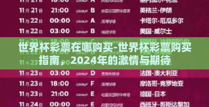 世界杯彩票在哪购买-世界杯彩票购买指南，2024年的激情与期待