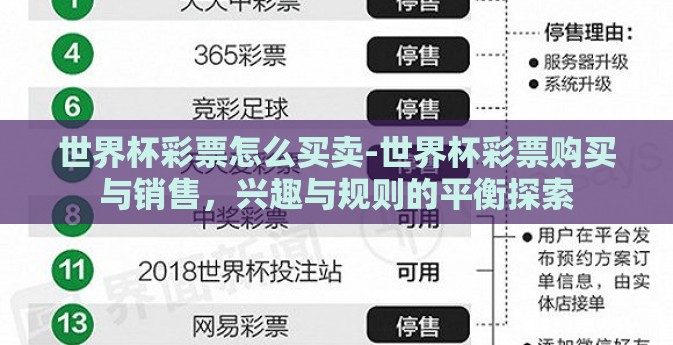 世界杯彩票怎么买卖-世界杯彩票购买与销售，兴趣与规则的平衡探索