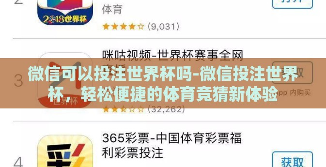 微信可以投注世界杯吗-微信投注世界杯，轻松便捷的体育竞猜新体验