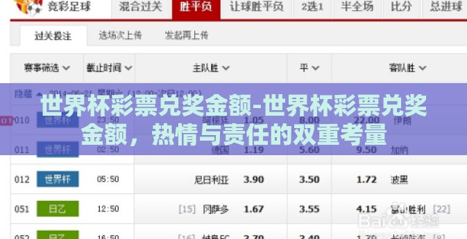 世界杯彩票兑奖金额-世界杯彩票兑奖金额，热情与责任的双重考量