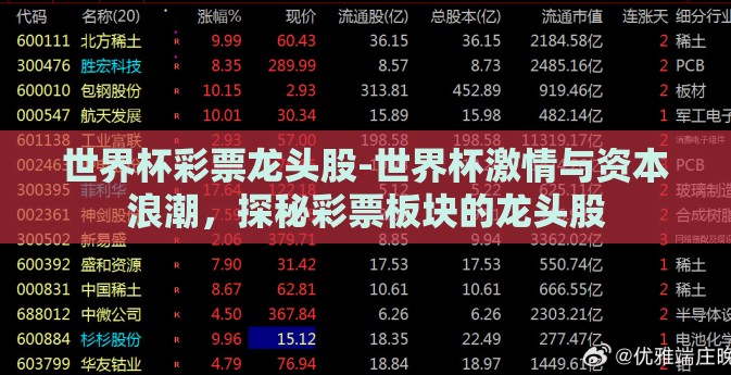 世界杯彩票龙头股-世界杯激情与资本浪潮，探秘彩票板块的龙头股