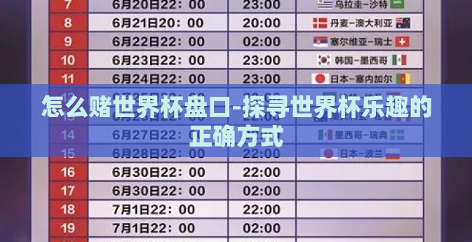 怎么赌世界杯盘口-探寻世界杯乐趣的正确方式 怎么赌世界杯盘口-探寻世界杯乐趣的正确方式
