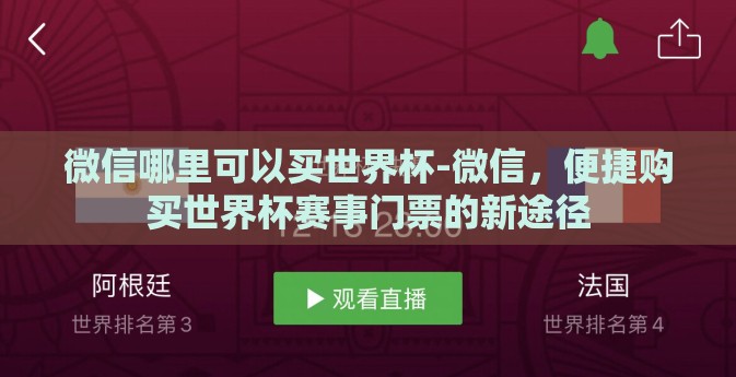微信哪里可以买世界杯-微信，便捷购买世界杯赛事门票的新途径