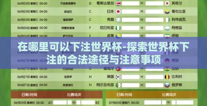 在哪里可以下注世界杯-探索世界杯下注的合法途径与注意事项 在哪里可以下注世界杯-探索世界杯下注的合法途径与注意事项