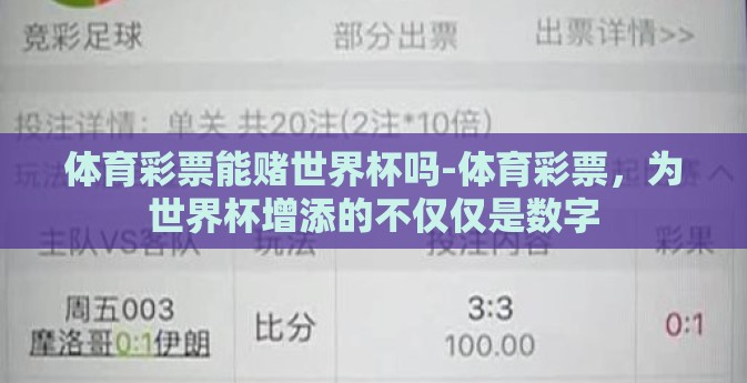 体育彩票能赌世界杯吗-体育彩票,为世界杯增添的不仅仅是数字 体育彩票能赌世界杯吗-体育彩票,为世界杯增添的不仅仅是数字