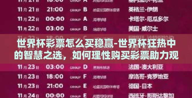 世界杯彩票怎么买稳赢-世界杯狂热中的智慧之选，如何理性购买彩票助力观赛乐趣