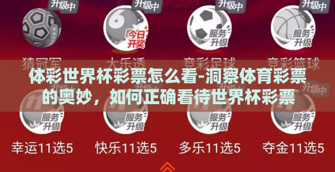 体彩世界杯彩票怎么看-洞察体育彩票的奥妙，如何正确看待世界杯彩票