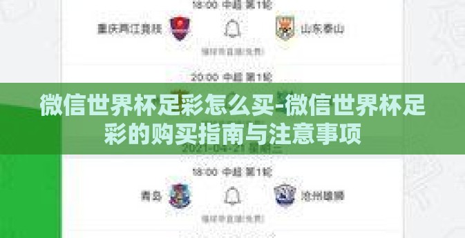 微信世界杯足彩怎么买-微信世界杯足彩的购买指南与注意事项