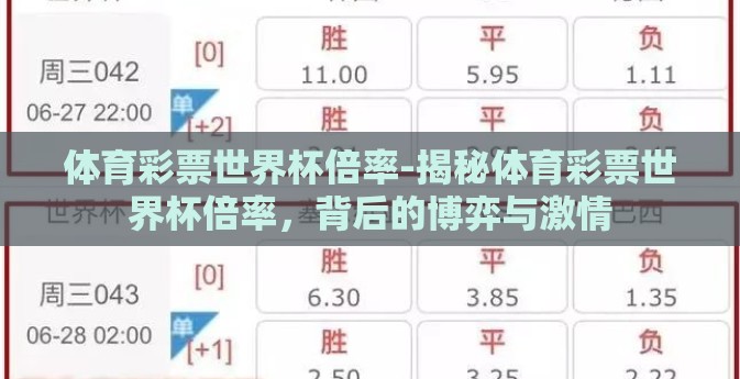 体育彩票世界杯倍率-揭秘体育彩票世界杯倍率，背后的博弈与激情