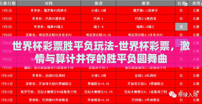 世界杯彩票胜平负玩法-世界杯彩票，激情与算计并存的胜平负圆舞曲