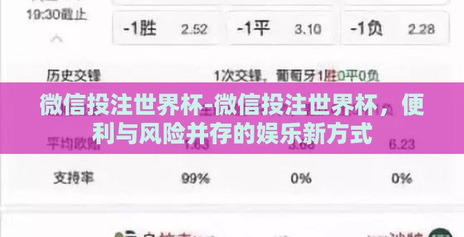微信投注世界杯-微信投注世界杯，便利与风险并存的娱乐新方式