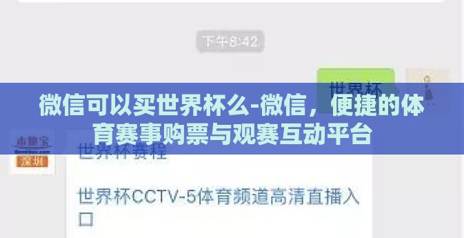 微信可以买世界杯么-微信，便捷的体育赛事购票与观赛互动平台