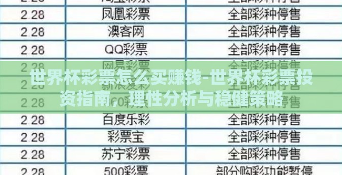 世界杯彩票怎么买赚钱-世界杯彩票投资指南，理性分析与稳健策略