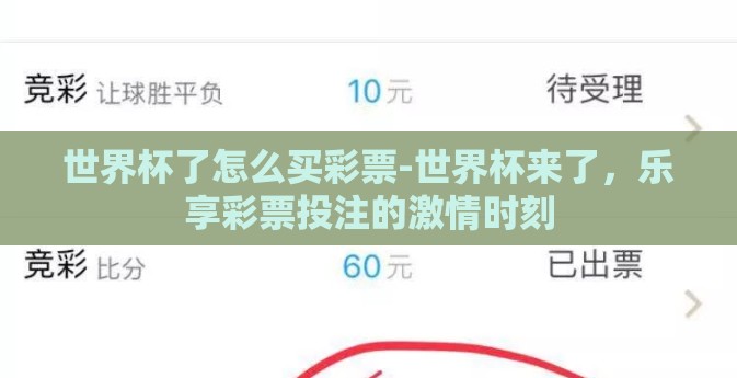 世界杯了怎么买彩票-世界杯来了，乐享彩票投注的激情时刻