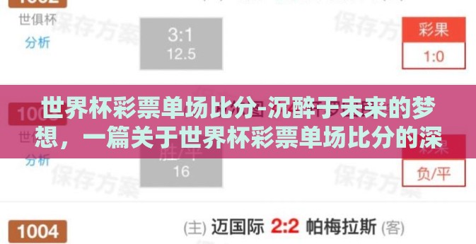 世界杯彩票单场比分-沉醉于未来的梦想，一篇关于世界杯彩票单场比分的深度体验与技巧分享