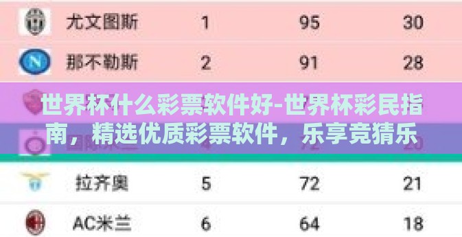 世界杯什么彩票软件好-世界杯彩民指南，精选优质彩票软件，乐享竞猜乐趣