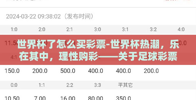 世界杯了怎么买彩票-世界杯热潮，乐在其中，理性购彩——关于足球彩票的智慧选择