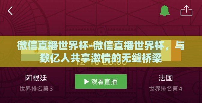 微信直播世界杯-微信直播世界杯，与数亿人共享激情的无缝桥梁