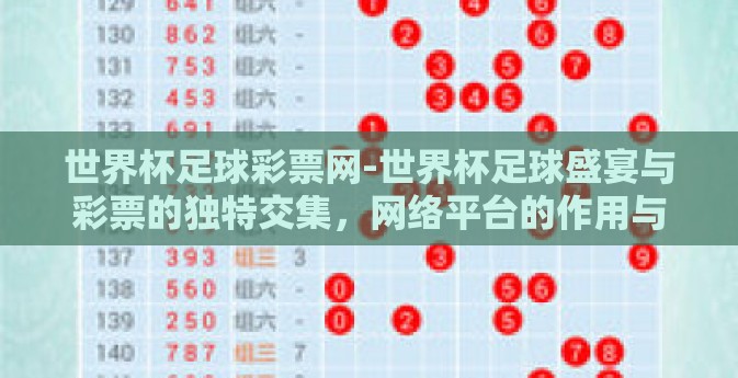 世界杯足球彩票网-世界杯足球盛宴与彩票的独特交集，网络平台的作用与影响