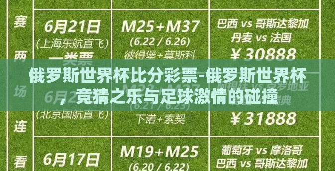 俄罗斯世界杯比分彩票-俄罗斯世界杯，竞猜之乐与足球激情的碰撞