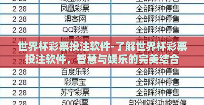 世界杯彩票投注软件-了解世界杯彩票投注软件,智慧与娱乐的完美结合 世界杯彩票投注软件-了解世界杯彩票投注软件,智慧与娱乐的完美结合