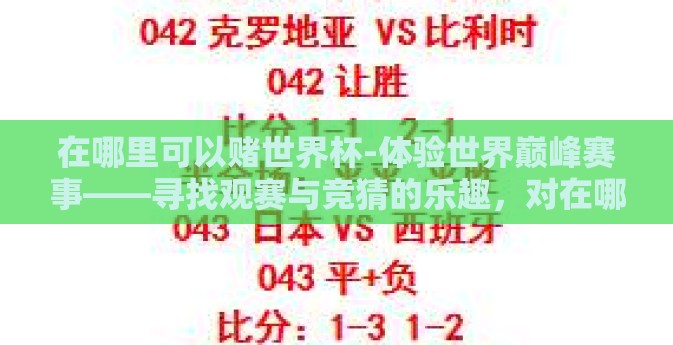 在哪里可以赌世界杯-体验世界巅峰赛事——寻找观赛与竞猜的乐趣，对在哪里可以赌世界杯的理性探讨